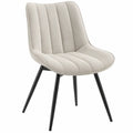 Eetkamerstoel met hoge rugleuning, crème polyester en zwart stalen onderstel, 50 x 60 x 84 cm