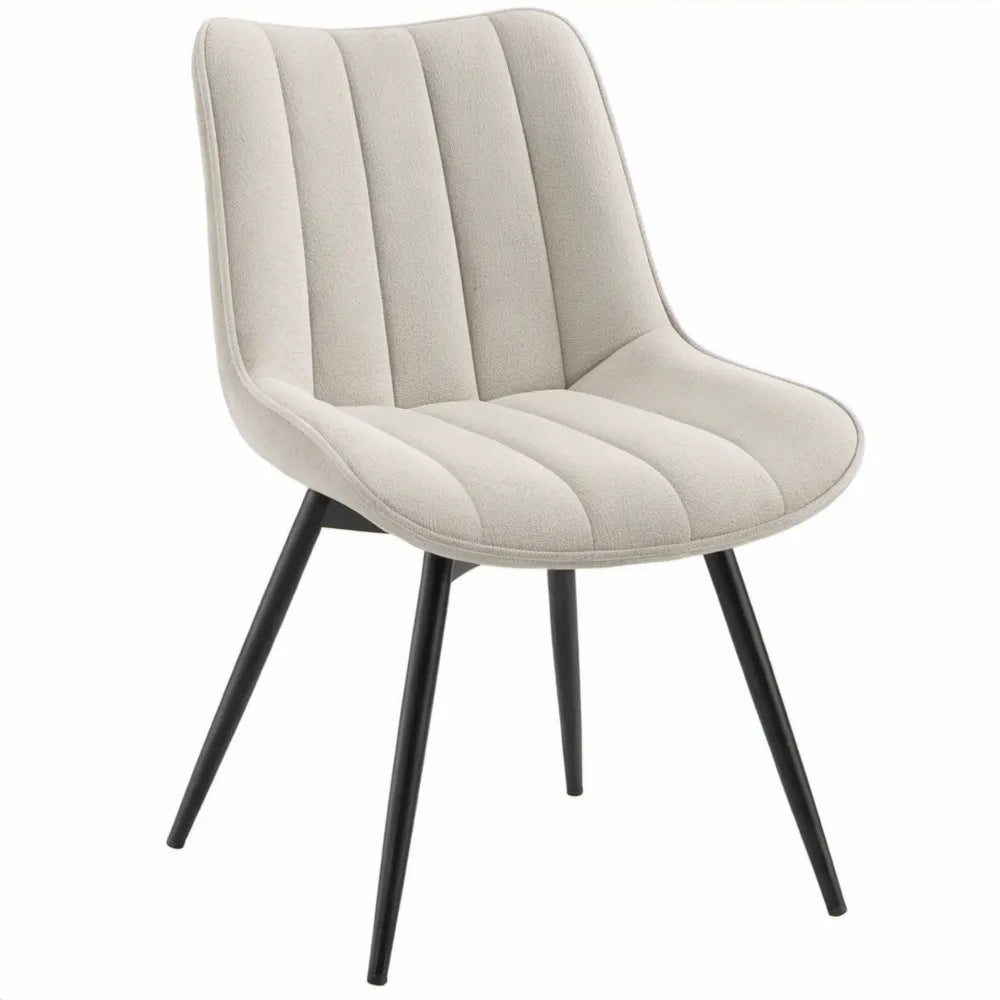 Eetkamerstoel met hoge rugleuning, crème polyester en zwart stalen onderstel, 50 x 60 x 84 cm