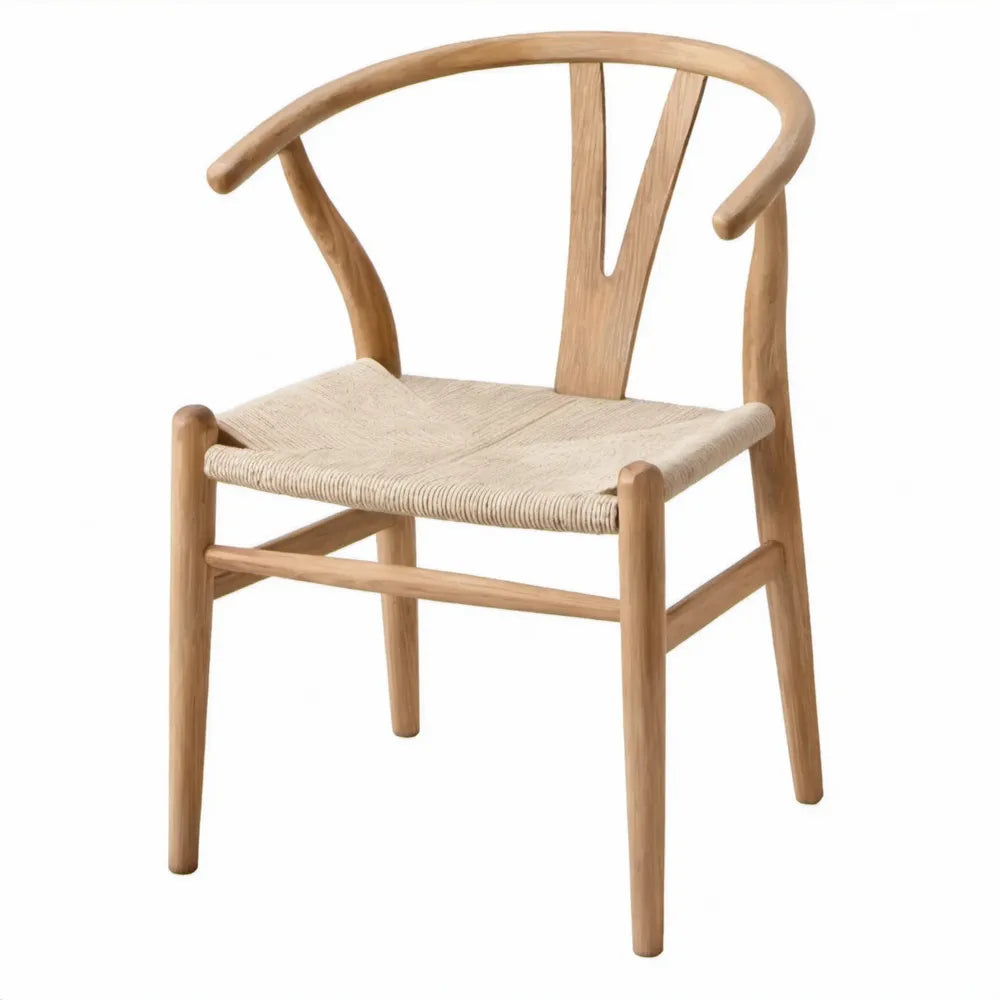 Eikenhouten armstoel met gevlochten papierkoord zitting in lichtbruin en beige, 55 x 51 x 76 cm