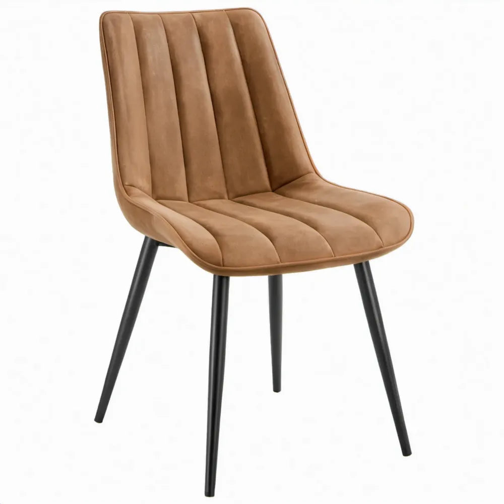 Gestoffeerde stoel met gebogen rugleuning, 46 x 59 x 85 cm, cognac PU-kunstleer en zwart staal
