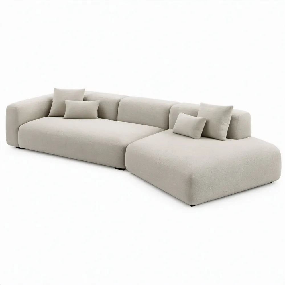 Beige hoekbank met chaise longue rechts, 300 x 170 cm