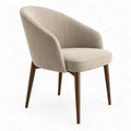 Eetkamerstoel met armleuningen, beige polyester en donkerbruin rubberhout, 58 x 60 x 80 cm
