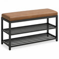 Schoenenbank met 2 schoenenplanken, 80 x 30 x 45 cm, bruin/zwart, PU-kunstleer en staal
