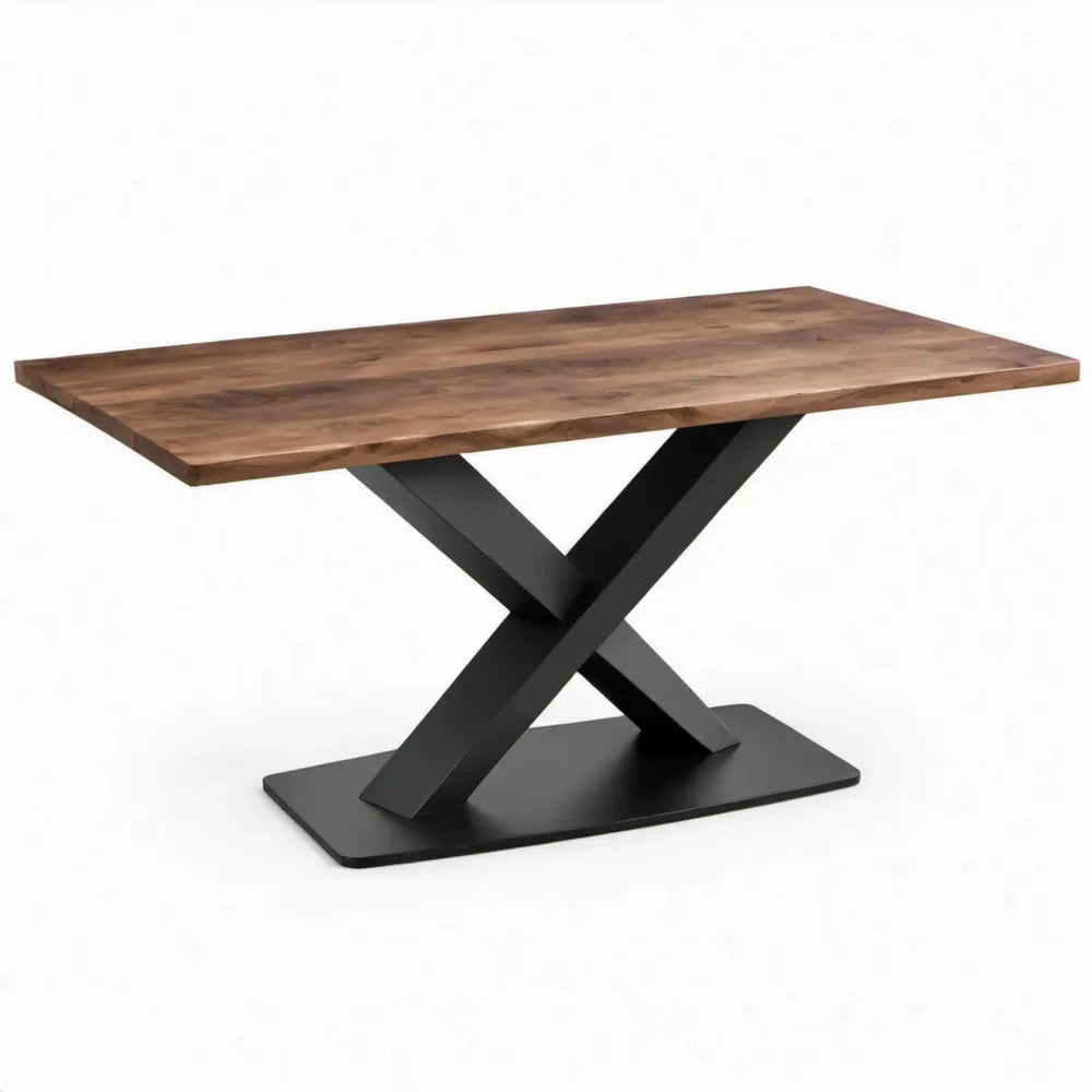 Rechthoekige eettafel 180 x 90 x 76 cm van massief acaciahout en staal – Bruin/Zwart