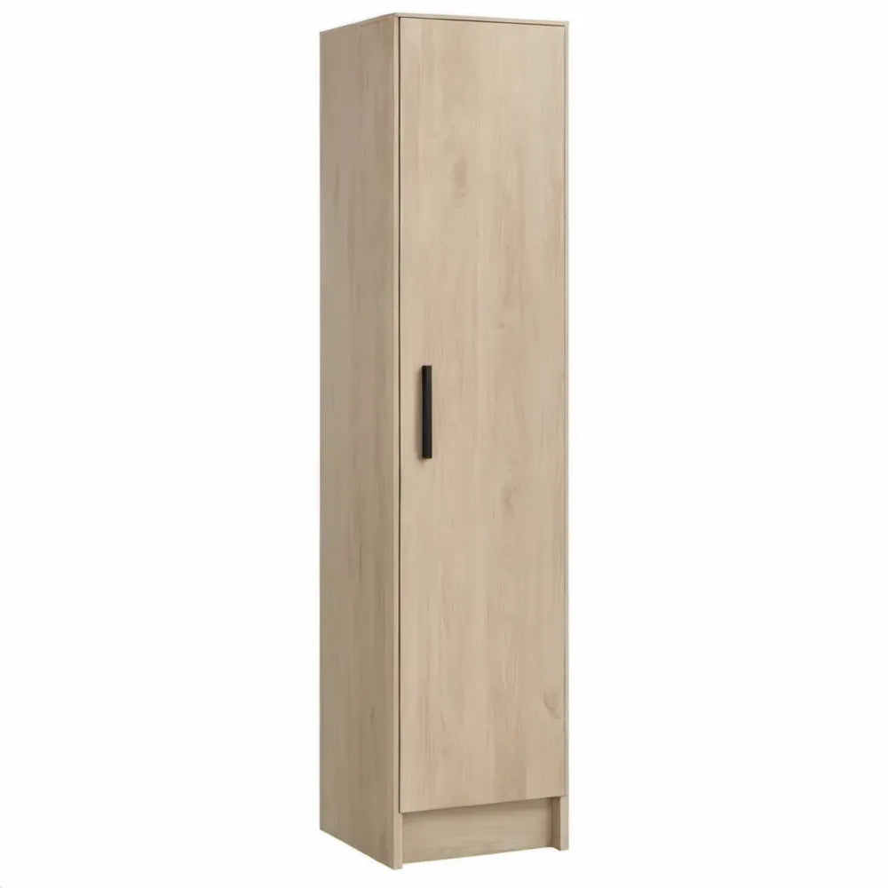 Hoge opbergkast met 1 deur en 4 planken, 40 x 35 x 180 cm, licht eiken