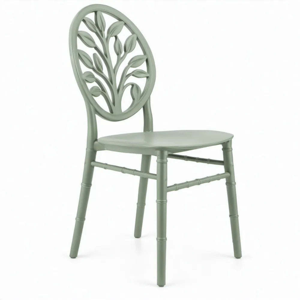Groene polypropyleen eetkamerstoel met bladmotief, 48 x 52 x 94 cm