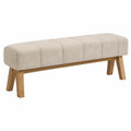 Halbank 120 x 40 x 48 cm in crèmekleurige bouclé met poten van massief rubberhout