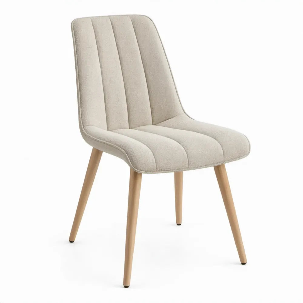 Gestoffeerde eetkamerstoel beige met naturel beukenhouten poten 49 x 61 x 88 cm