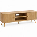 TV-meubel met 2 deuren en open vakken, 120 x 40 x 55 cm, naturel eikenfineer