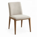 Eetkamerstoel met rugleuning, crèmekleurige polyester bekleding en walnootbruin rubberhout, 48 x 58 x 88 cm