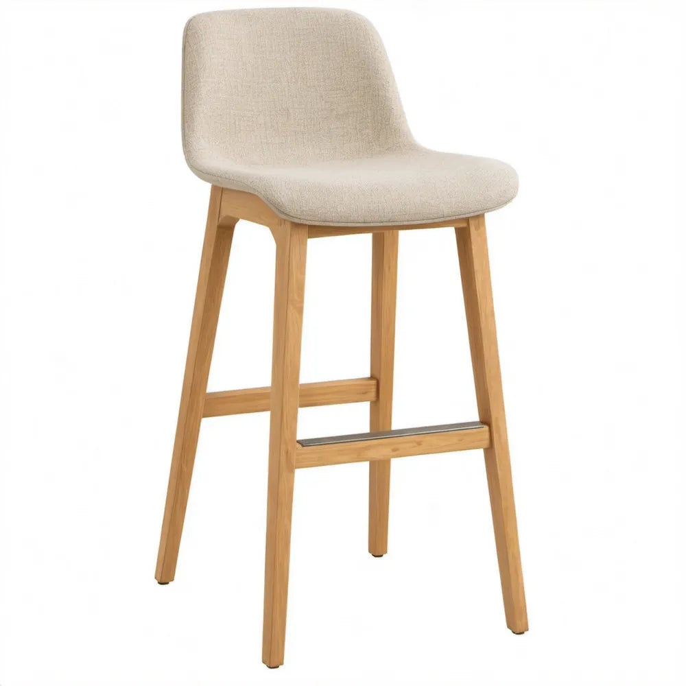 Barkruk met rugleuning, beige en naturel beukenhout, 48 x 52 x 100 cm