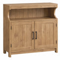 Massief eiken dressoir met 2 deuren en open vak, naturel eiken/zwart, 100 x 40 x 120 cm