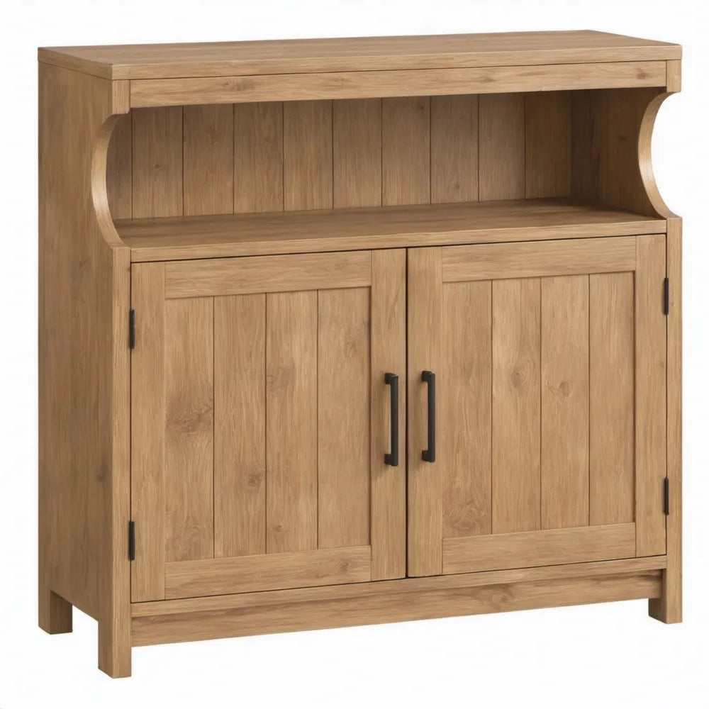 Massief eiken dressoir met 2 deuren en open vak, naturel eiken/zwart, 100 x 40 x 120 cm