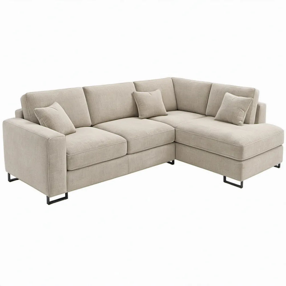 Beige L-vormige hoekbank met chaise longue 280 x 220 x 85 cm