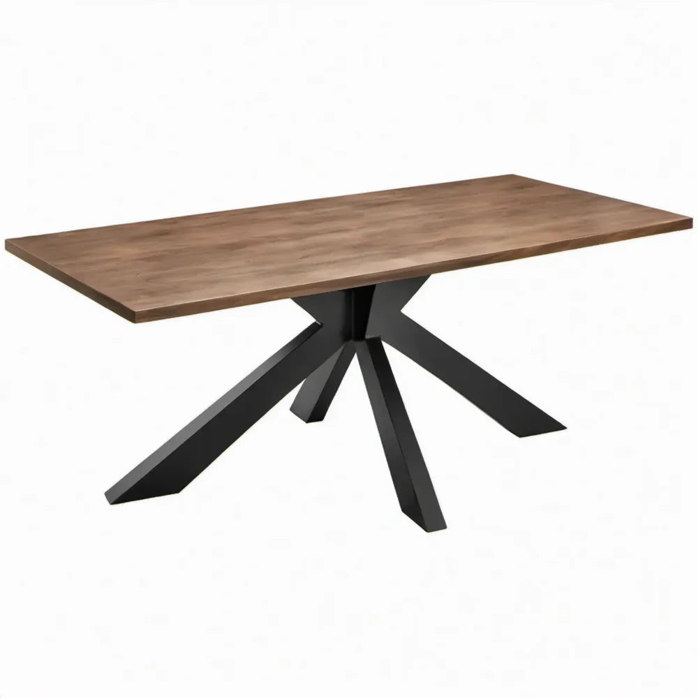Eettafel 180 x 90 x 75 cm walnootbruin met zwart stalen spinpoot