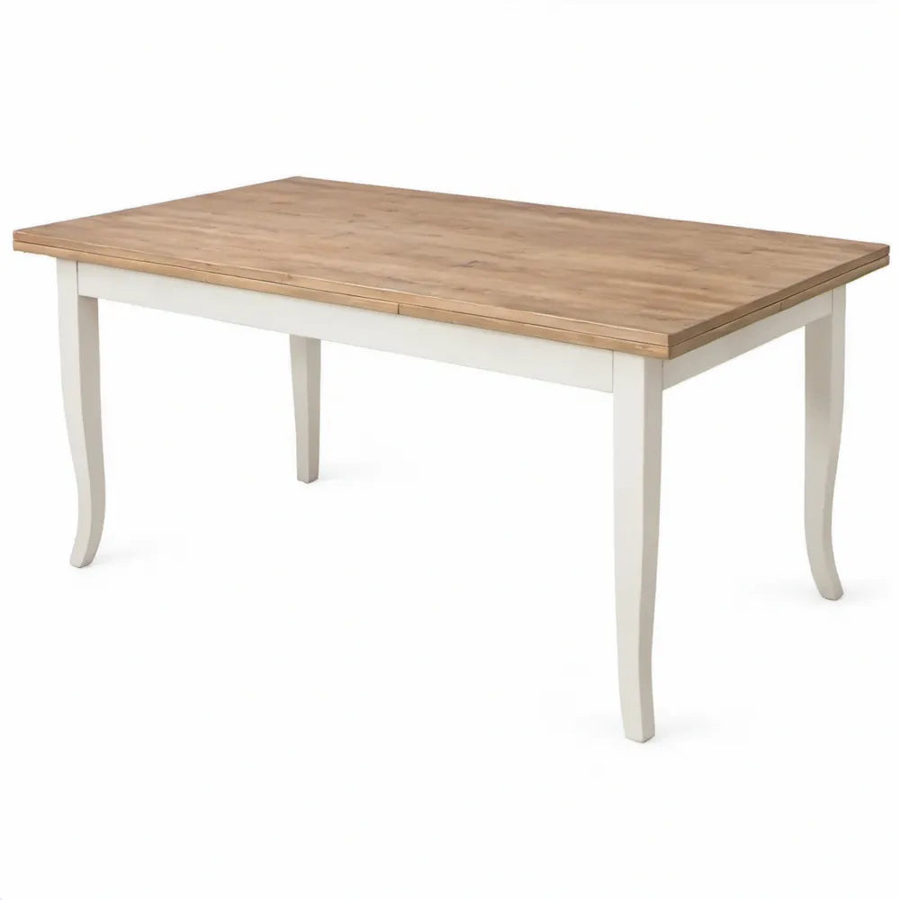 Uitschuifbare eettafel 160-200 x 90 x 76 cm – Wit/Naturel – Massief rubberhout en MDF
