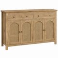 Eikenhouten kast met 4 rotandeuren en 2 lades, 160 x 45 x 90 cm, naturel/beige