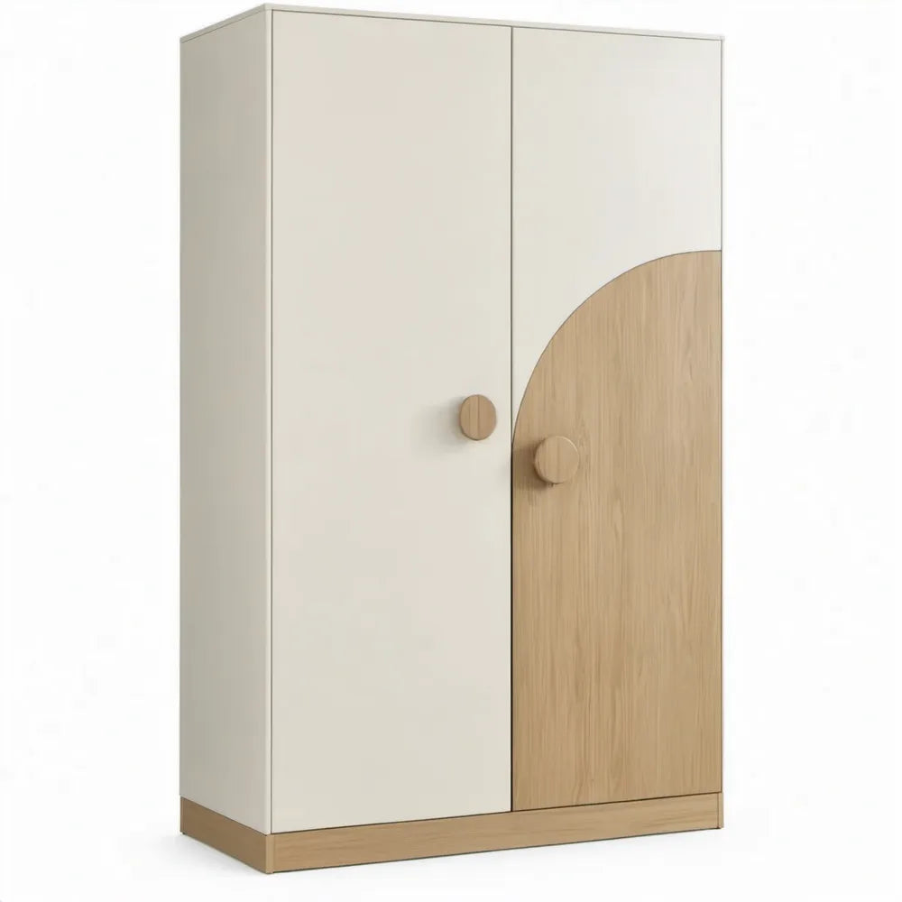 Kinderkledingkast met 2 deuren, 90 × 50 × 180 cm, gebroken wit en eikenkleurig MDF met eikenfineer