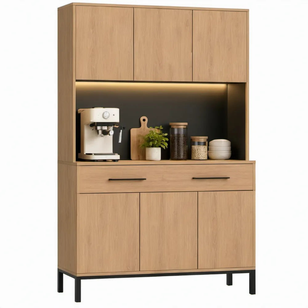 Buffetkast met ledverlichting, 120 x 40 x 200 cm, naturel eiken en zwart