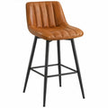 Barkruk met rugleuning 46 x 53 x 96 cm, cognacbruin PU-kunstleer met zwart stalen onderstel, zithoogte 66 cm