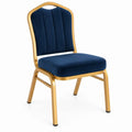 Gestoffeerde fluwelen stoel donkerblauw en goudkleurig staal 45 x 56 x 92 cm