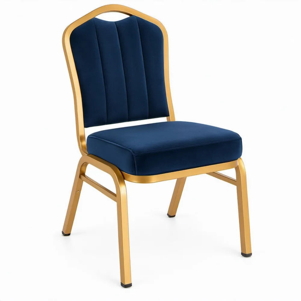 Gestoffeerde fluwelen stoel donkerblauw en goudkleurig staal 45 x 56 x 92 cm